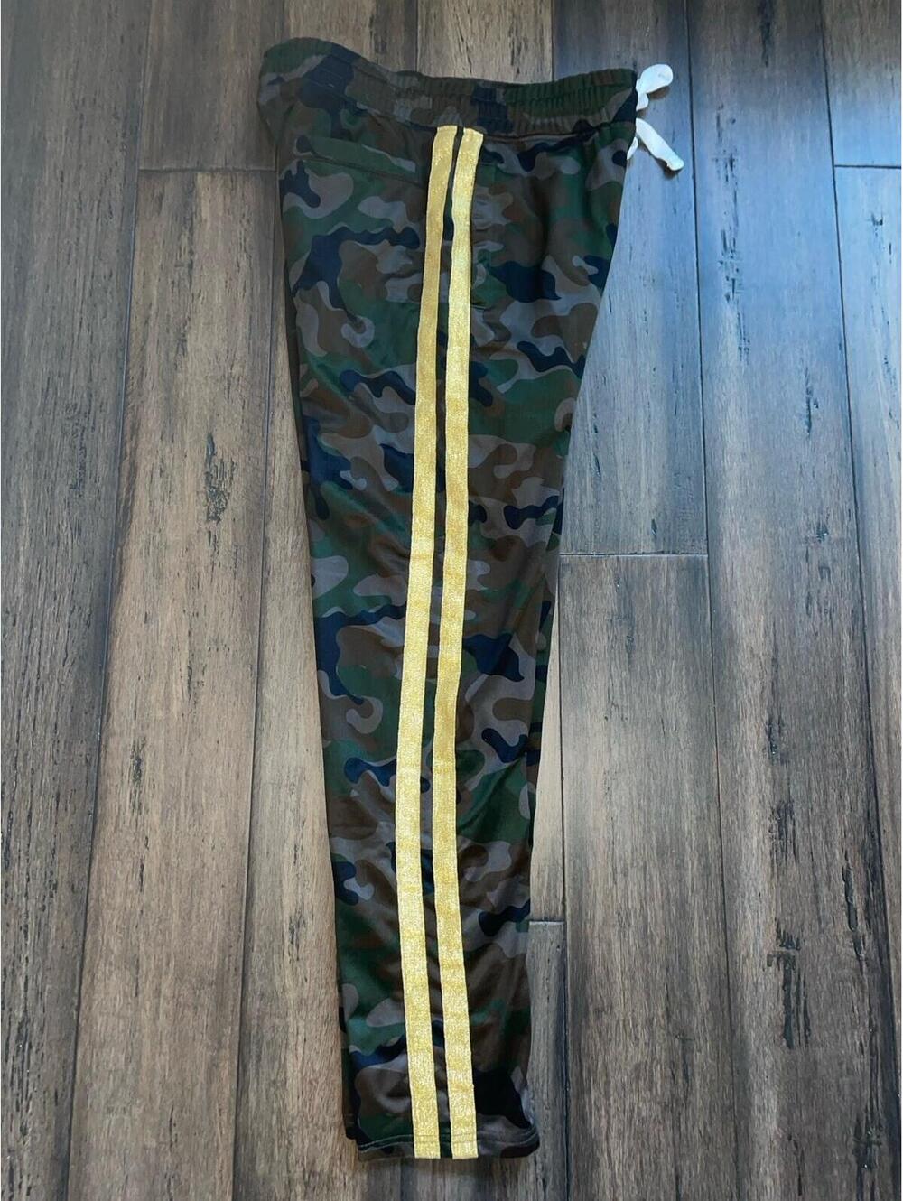 Rebel Minds Camo Print Jogger Track Pants Sz M Gold Trim Ankle Zip W31 L28 Bling